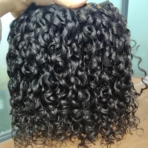 16A Double Weft Pixie Curly Human Hair Bundles 14 16 18 Inch 3 Bundles Burmese Curly Bundles Human Hair 3C4A 100% Unprocessed Brazilian Raw Virgin Hair Extensions Quick Weave Extensions Natural Color
