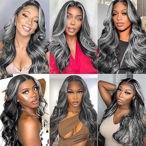 Highlight Grey Human Hair Bundles Body Wave 12 14 16 Inch P1B/Grey Bundles Human Hair 3 Bundle 300g Total Unprocessed Brazilian Virgin Hair for Black Women