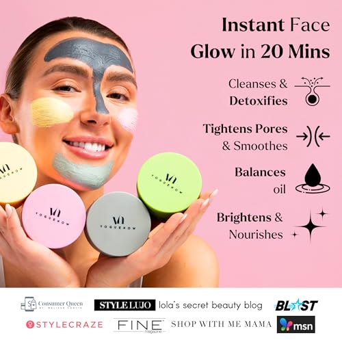 VogueNow Clay Mask Gift Pack of 4 Jars (400g) With Cute Headband & Brush | Premium Clay Face Mask | Turmeric Vitamin C, Green Tea, Rose, Dead Sea Mud | Clay Mask For Face | Spa Gift set for Women