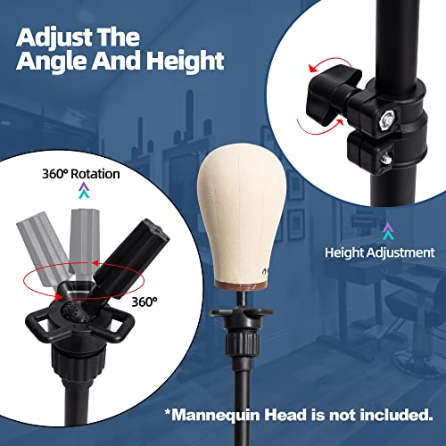 Tall Wig Tripod Stand,Metal Mannequin Head Stand Adjustable for Mannequin Head,Training Canvas Block Head,for Styling,Wig Making Displaywith Carrying Bag,30 Pcs T-Pins(35.4-52.4 Inch)