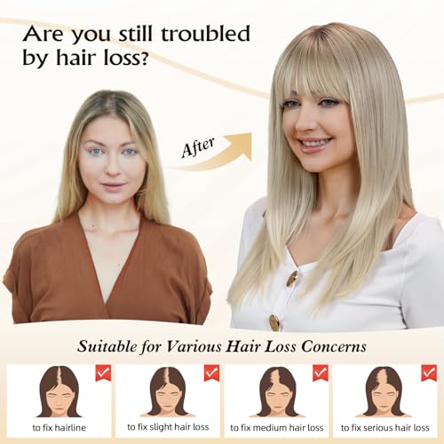 5.5"¡¿5" Human Hair Toppers 12 inches for Women,100% Remy Human Hair with 4 Non-slip Clips and Large-area Simulation Scalp Base,Top Hairpieces for Women with Thin Hair(Ombre Gray)
