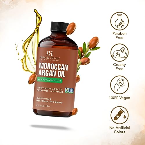Botanic Hearth Argan Hair Oil for Adult Hydration, Nourishing, Strengthening, Curly, Frizzy, Dry, Damaged Hair, Non-GMO Verified, 4 fl oz, 1 Count