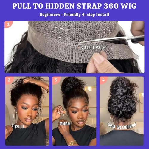 Caijuxing Water Wave 360 Glueless Lace Front Wigs Human Hair Invisi Strap HD Full Lace Front Wigs Human Hair Pre Plucked with Drawstring 180 Density Curly Wig (360-Water Wave Wig, 18 Inch)