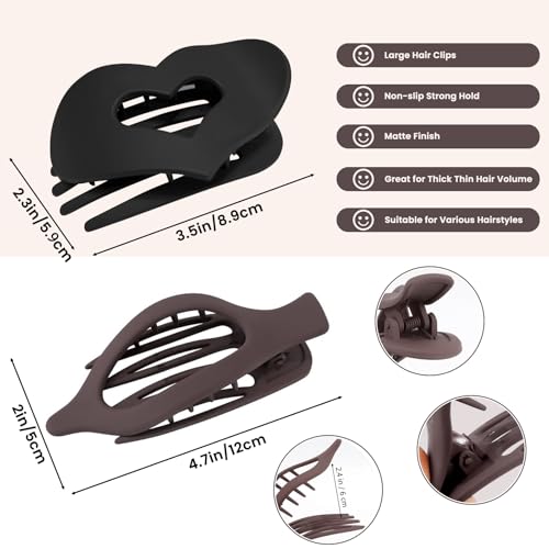 YONOY French Flat Hair Clips, 6 Pack, 2 Styles Concord Duck Bill Design for Thick Thin Hair, Strong Hold Large Curved Barrettes for Women Girls (Matte(Neutral colors))