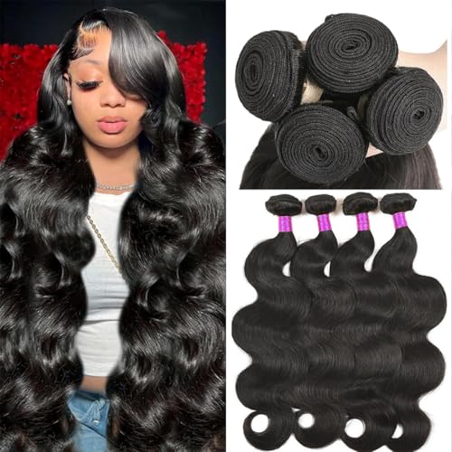 MDL Human Hair Bundles 24 24 26 26 Inch 4 Bundles Human Hair Unprocessed Brazilian Virgin Bundles Human Hair Extension Double Weft Natural Black