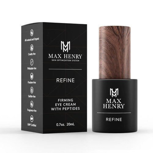 Max Henry Refine Men's Anti-Aging Eye Cream | Reduces Puffiness, Wrinkles, Dark Circles | Natural & Organic | Hyaluronic Acid + Peptide Complex with Matrixyl 3000™ | 20mL Pump