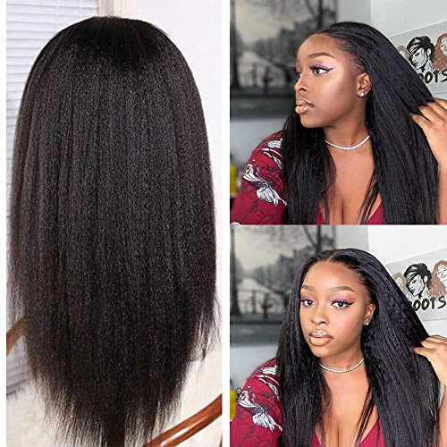 Deep Parting 13x6 Lace Front Human Hair Wig Pre Plucked With Baby Hair Brazilian Kinky Straight Invisible Lace Front Wigs For Women 180 Density£¨16 Inch