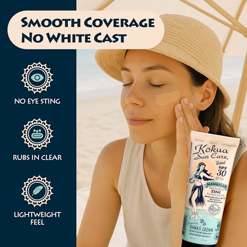 Kokua Sun Care Hawaiian Reef Safe SPF 30 | Zinc Oxide | Tinted Mineral for Face & Body | Sun Protection | Water Resistant | Chemical Free | Natural Ingredients