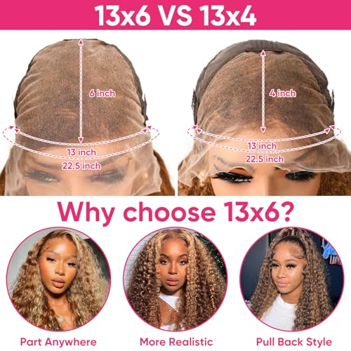 20 Inch Ombre Highlight Deep Wave Lace Front Wig Human Hair 13x6 HD Honey Blonde Lace Frontal Wigs 200 Density 4/27 Glueless Curly Wigs Human Hair For Women