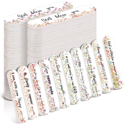 50 Pcs Christian Gifts for Women Bulk Christian Nail File Bulk Mini Bible Scripture Emery Board Nail Files Religious Appreciation Gifts for Employee Teacher Staff Coworker Women (Wildflower)