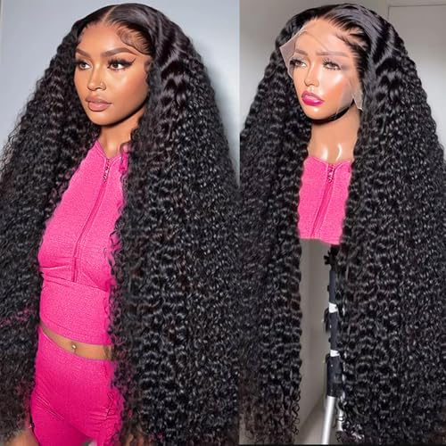 Deep Wave Lace Front Wigs Human Hair 13x6 Hd Lace Front Wig For Women 180% Density Deep Curly Wig Pre Plucked With Baby Hair Wet And Wavy Glueless Wig Natural Black Color 20 Inch