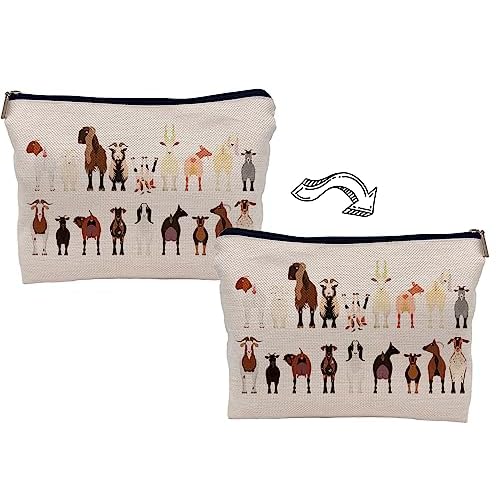 Cartoon Various Breeds of Goats Group Makeup Bag Cosmetic Zipper Pouch Toiletry Bags,Funny Goat Gifts for Lovers Women