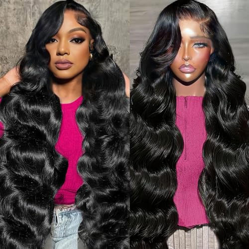 Body Wave 13x6 Lace Front Wigs for Women Human Hair Pre Plucked 220% Density Body Wave HD Lace Frontal Glueless Wig Human Hair Natural Black Wig with Baby Hair 22Inch