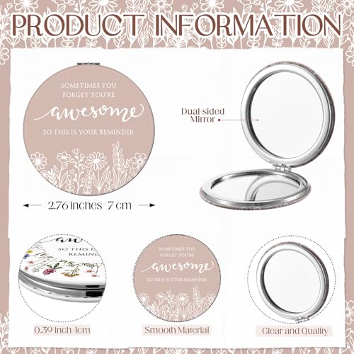 Wildflower Inspirational Gifts for Women Bulk Motivational Compact Mirror Makeup Purse Double Sided Folding Mirror Inspirational Gift Cards with Bag for Women(24 Set)