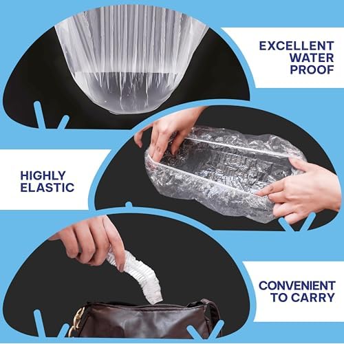 Disposable Shower Caps ? 100Pcs ? Thick & Waterproof Plastic Hair Caps with Super Elasticity - Perfect for Shower Protection, Salon Treatments, Spa Sessions, Home Use & Hygiene Purposes