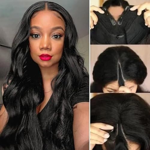 She Real Half Wig Human Hair Curly Straight Body Wave Brazilian for Black Women U Part No Sew in Glueless (Natural Black, 20 inch Body Wave 250% Density V Part Wig)
