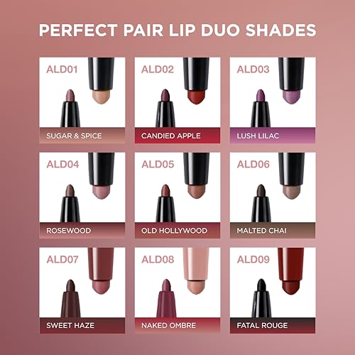 Absolute New York ALD07 Perfect Pair Lip Duo, Fuller and Poutier Lips, Deeper Shade For Lip Contouring, Satin Lipstick and Lip Liner