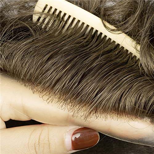Amiable toupee for men 0.02-0.04mm Ultra Thin Skin All V-looped Mens Hairpieces European Virgin Human Hair System for Men Soft Skin V-looped mens toupee mens hair piece Color#7 Light blonde