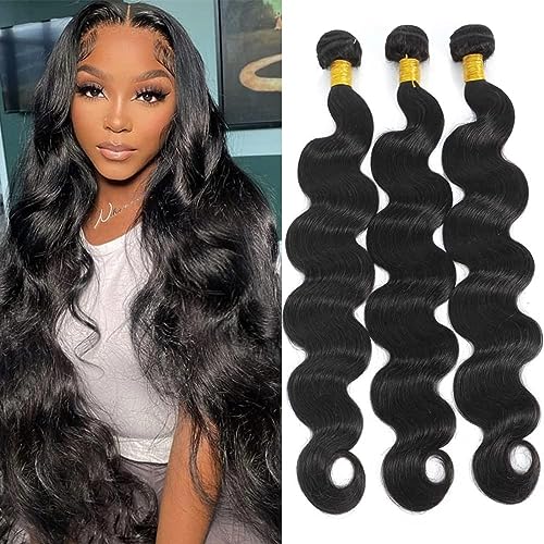Brazilian Body Wave Bundles Human Hair 3 Bundles Body Wave 24 26 28 Inch 100% Unprocessed Virgin Human Hair Weave Bundles Mixed Length Natural Black Human Hair Extensions