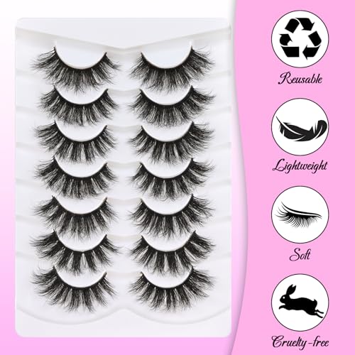 Losha False Lashes Super Fluffy Faux Mink Eyelashes Dramatic Long and Full Fake Eyelashes 7 Pairs Pack Volume Lashes