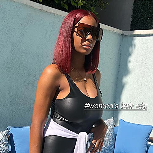 QUINLUX HD Transparent Lace Short Bob Human Hair Wigs Pre Plucked 13X6 Lace Front Wig 150% Density Brazilian Remy Bob Cut Human Hair wig for Woman #99j Color 12 inch