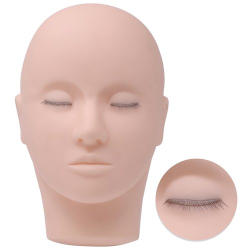 Miuffue Lash Mannequin Head with 3 Lash Layers, Practice Training Manikin for Makeup and Eyelash Extensions, Soft-Touch Silicone Rubber Flat Doll Head