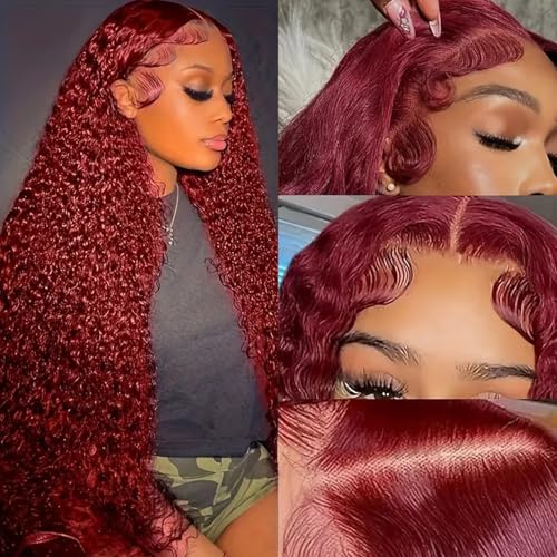 ULRICA Burgundy Wig Human Hair Water Wave 99J Burgundy Lace Front Wigs Human Hair Wigs for Women 13x4 HD Lace Front Wigs Human Hair Pre Plucked Wine Red Wigs Burgundy Wig 32 Inch