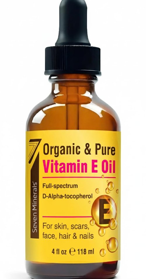 Seven Minerals Ultra Pure Vitamin E Oil - Full-Spectrum D-Alpha Tocopherol per 4 Oz Bottle - 100% Organic Vitamin E Oil for Skin, Face, Hair and Scars - Naturally Occurring=Not Synthetic