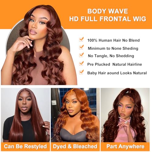 30 Inch Reddish Brown Lace Front Wigs Human Hair 13x6 Body Wave Lace Front Wig 180% Density #33 Glueless Wigs Human Hair with Baby Hair Pre Plucked