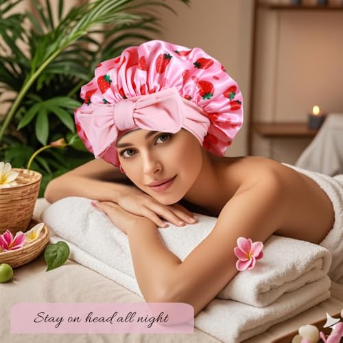 1+3 Large Satin Bonnets with Scrunchies for Women, Double Layer Hair Bonnet Tie Bonnet for Sleeping Braids Curly Hair