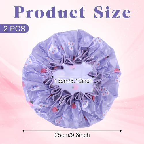 TIESOME Kids Shower Caps, 2 PCS Yellow & Purple Waterproof Double Layers Shower Caps Cute Rabbit Bonnets Elastic Band Bonnet Satin and Eva Soft Kids Sleeping Cap Reusable Shower Cap for Kids