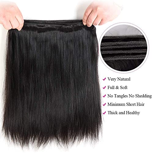Straight Bundles Human Hair 16 16 16 Inch Brazilian Straight Hair Bundles 100% Unprocessed Virgin Hair Weave Bundle Human Hair Extensions for Women Trippy Hair Bundle Natural Color