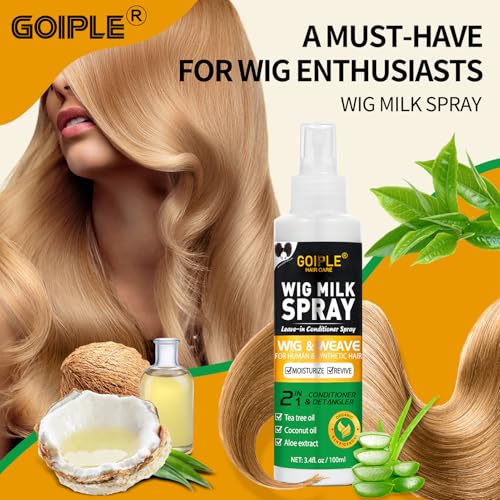 Goiple Wig Milk Spray Wig Spray for Synthetic Hair, Leave-In Conditioner for Hair Wigs, Conditioner £¦ Detangler 2 in 1 Moisturizer, Hydrates & Replenishes Synthetic Wigs Easy Combing (3.4 fl oz)