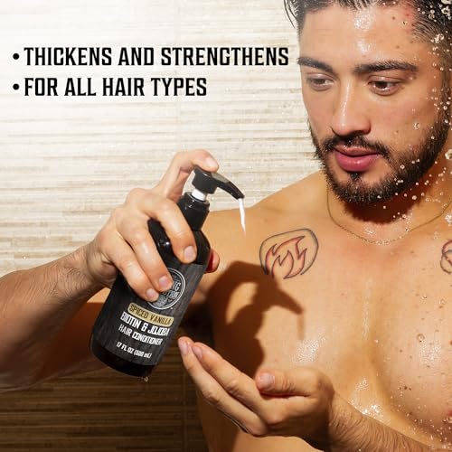 Viking Revolution Spiced Vanilla Mens Shampoo and Conditioner Set with Biotin and Jojoba Oil - Natural Hair Shampoo and Hair Conditioner for Men with Vitamin B5 - Mens Shampoo for Thinning Hair (17Oz)