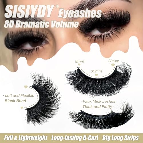 Mink Lashes Fluffy 20MM Dramatic Thick Volume Cat Eyelashes 25MM 3D Faux Mink 8D Lashes Strips Pack YH-108