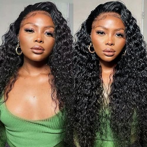 Deep Wave Lace Front Wigs Human Hair 13x4 HD Lace Front Wigs Human Hair Pre Plucked Brazilian Curly HumanHair Wig 200 Density Glueless Frontal Wigs For Women(22inch)