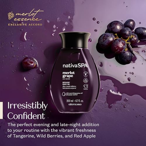 Nativa SPA by O Botic?rio Merlot Grape Biphase Body Oil, with Quinoa & Grapeseed Oils, Silky Glow with Hydration, 6.7 Ounce (200ml)
