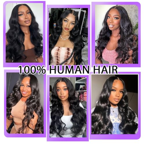 12A Body Wave Bundles Human Hair 28 30 32 Inch Human Hair Bundles 100% Unprocessed Brazilian Virgin Weave 3 Bundles Real Human Hair Double Weft Quick Weave Hair Extensions for Women Natural Black