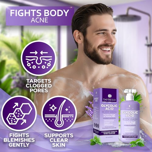 Glycolic Acid Body Wash - Exfoliating AHA Liquid Soap for Rough and Bumpy Skin - Gentle Exfoliant - Bump and Lump Eraser Formula - 16 Fl Oz
