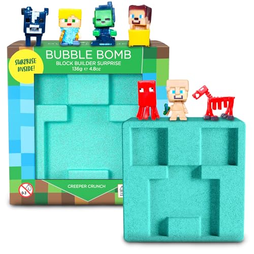 TNT Creeper Bath Bomb for Kids with Block Builder Surprise Figure Inside (1 Pack) ? Large Fizzy Bubble Mine Bomb for Boys & Girls ? Fruity Scent, Skin-Safe, Made in USA - by Two Sisters