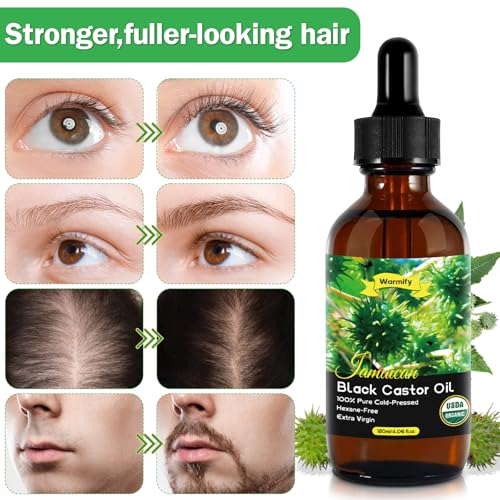 Jamaican Black Castor Oil - Organic Cold Pressed Black Castor Oil in Unrefined Glass Bottles for Hair Growth, Eyebrow Nourishment, Skin Care,and Belly Fat