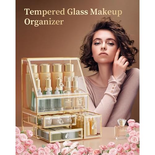 Makeup Organizer for Vanity, Clear Makeup Organizer with Drawer, Skincare Holder for Bathroom Countertop,Cosmetic Display Case for Dresser