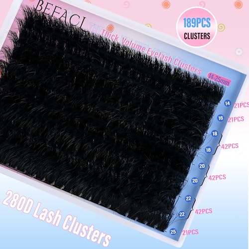 Lash Clusters Eyelash Extensions 280D Individual Eyelashes 14-25mm DIY Lashes Extension Mega Volume False Eyelashes by BEFACL(Dramatic)