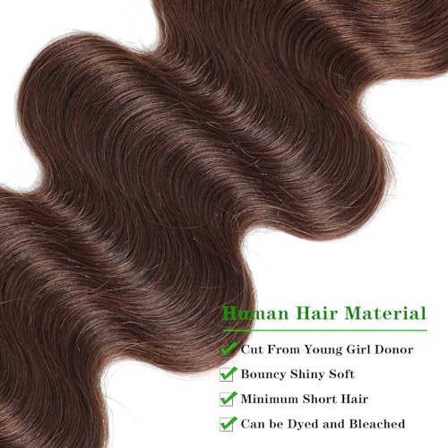 Kapelli Hair Brazilian Body Wave Bundles with Closure (18 20 22+16) 10A Light Brown Body Wave Human Hair Bundles with Lace Closure Brazilian Virgin Hair 3 Bundles with Lace Closure with Baby Hair