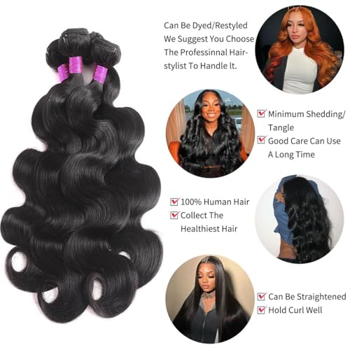 MDL Human Hair Bundles 24 24 26 26 Inch 4 Bundles Human Hair Unprocessed Brazilian Virgin Bundles Human Hair Extension Double Weft Natural Black