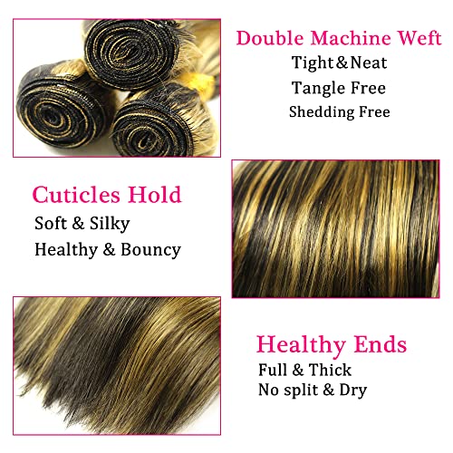 P1B/27 Highlight Bundles Human Hair Honey Blonde Straight 3 Bundles 20 22 24 inch Vinmdonm Unprocessed Virgin Remy Hair Extensions Ombre Bundle