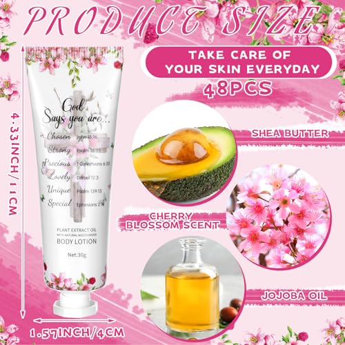 48 Pcs Christian Body Lotions Bulk Gifts for Women Breast Cancer Awareness Gifts Inspirational Bible Verse Lotion Mini Travel Christian Religious Hand Cream for Appreciation Women Teacher Mom