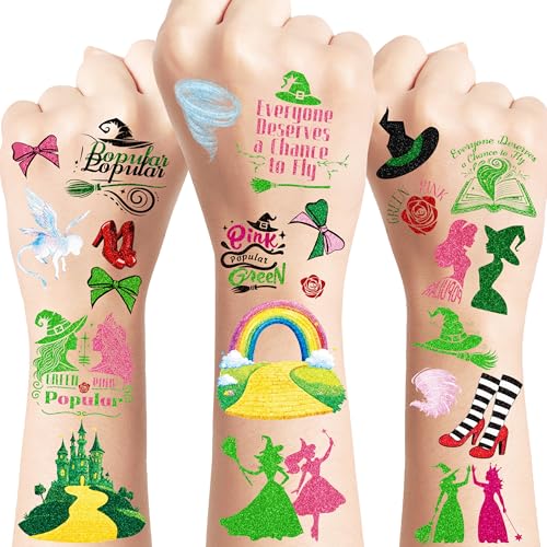 Witch Merch Temporary Tattoos - 73Pcs Tattoos Stickers for Witch Birthday Party Decorations, Wizard Gifts Party favors & Musical DIY Activity Supplies (Glitter)