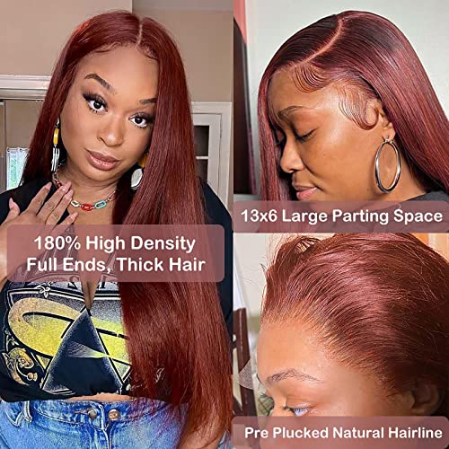 Reddish Brown 30 Inch Lace Front Wig Human Hair 13x4 Straight Lace Front Wig Pre Plucked With Baby Hair HD Lace Frontal Wigs for Black Women 180% Density