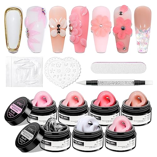 Solid Builder Gel for Nail Extension Non Stick Hand Scupture Hard Gel with Dual Form Nail Brush Tool for Home DIY Manicure 7 Colors 14g(0.49 oz)